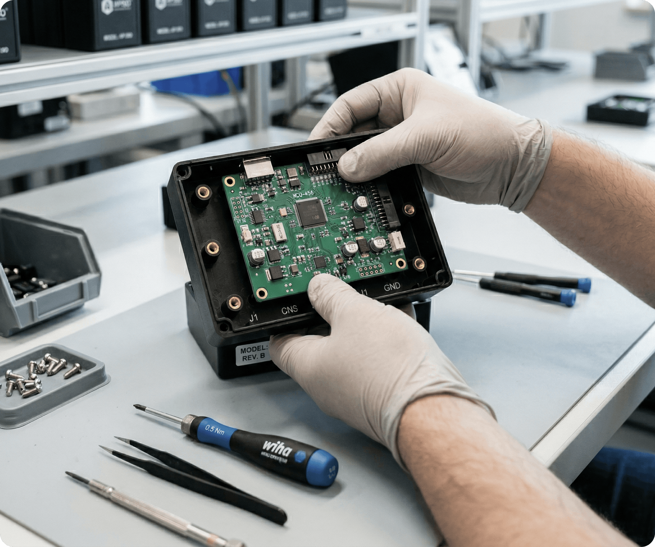 Engineer measuring 3D printed prototype